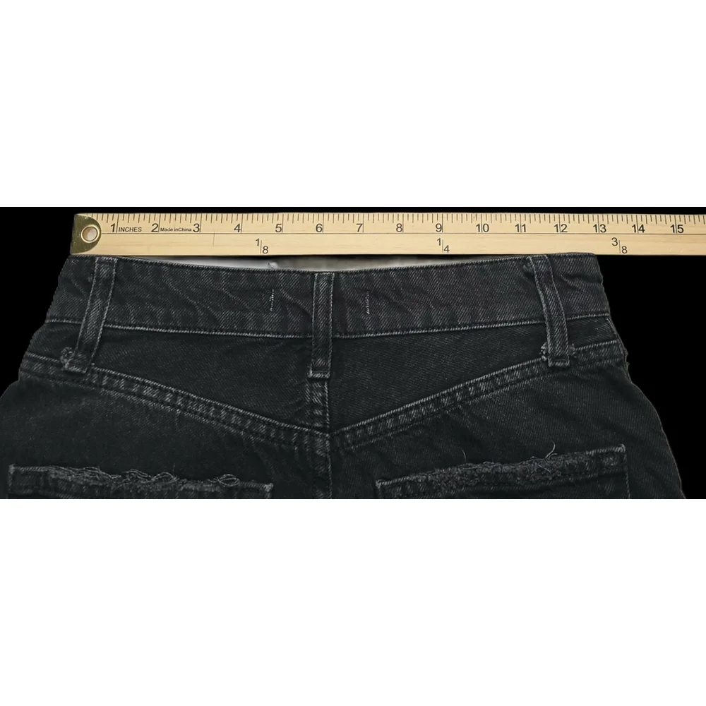 Free People We The Free Distressed Black Wide Leg Jeans Raw Hem Size 26